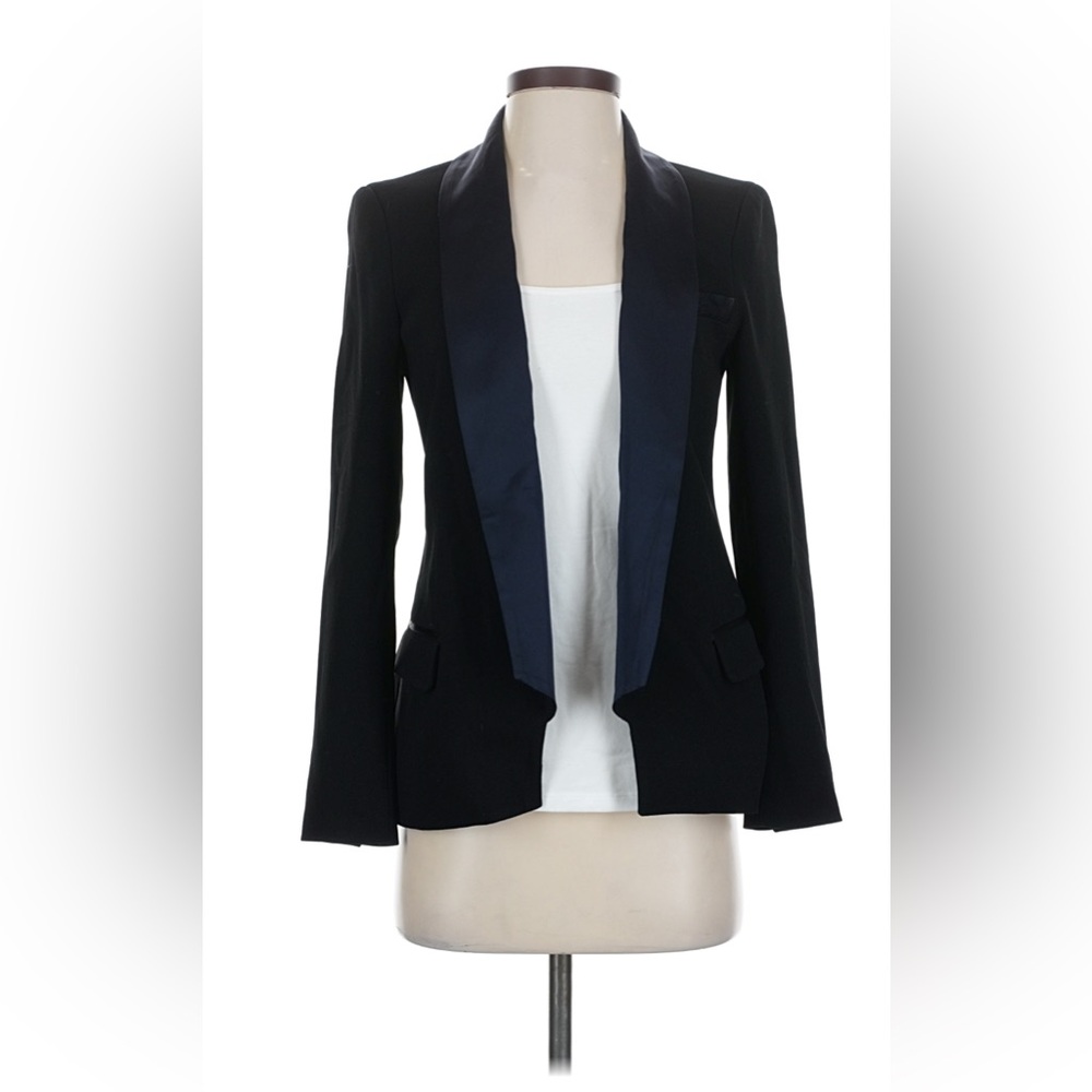 Haute Hippie Black Satin Lapel Blazer Jacket Size 8 Tailored Tuxedo USA